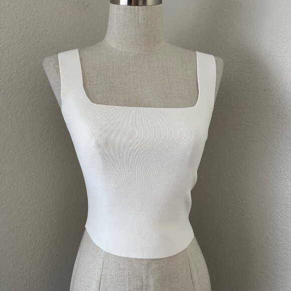 A.L.C. Victoria Knit Top Sleeveless Square Neckline Sleek Minimalist White XS - Picture 2 of 10